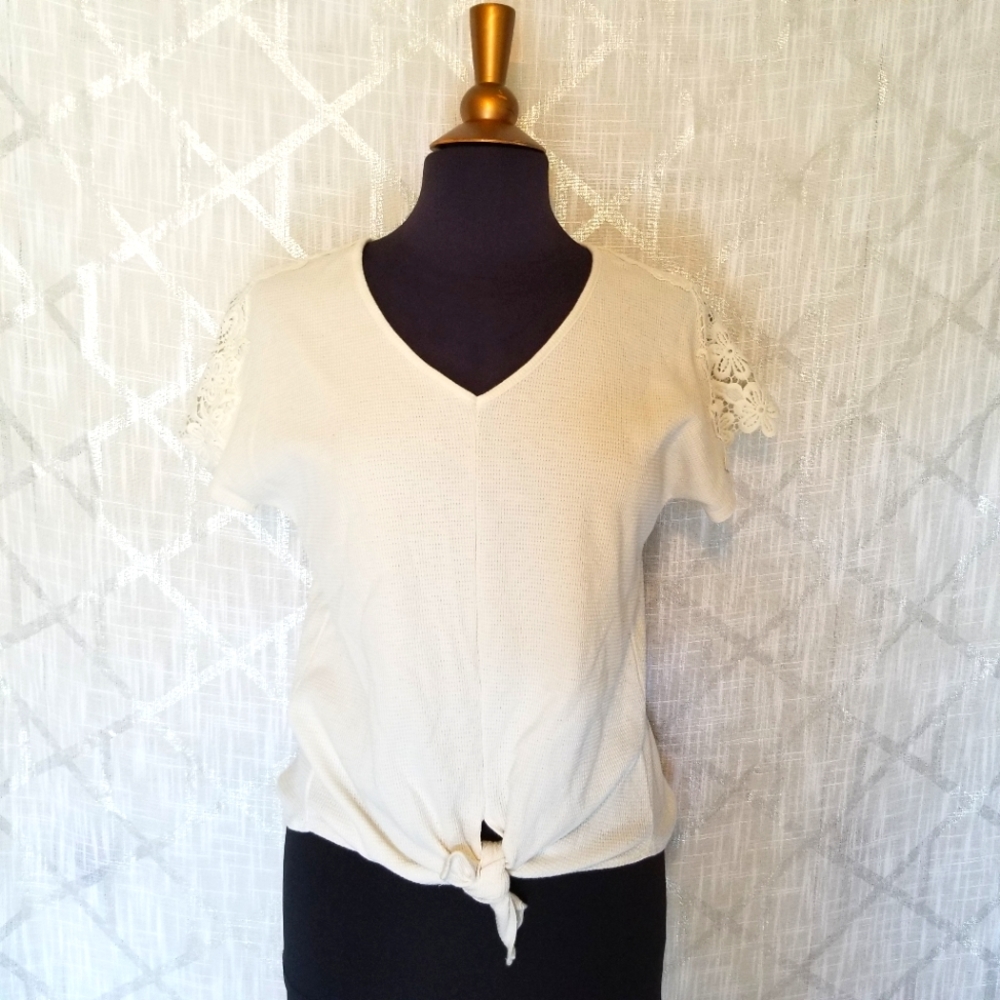 Harper Heritage Cropped Top Womens Size XXS Ivory White Tie Front Beachy